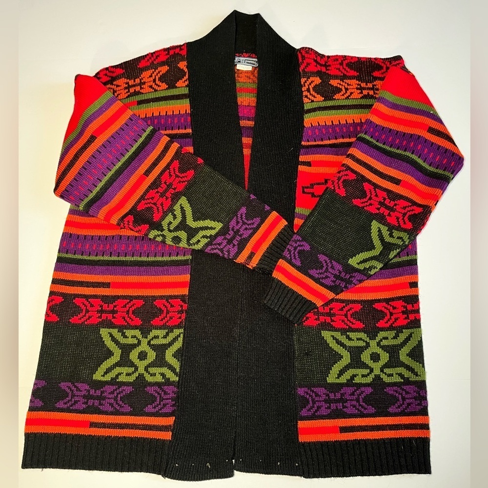 Vintage JJ Browne 90s Aztec Southwestern Cardigan‎ Geometric Pattern women XL